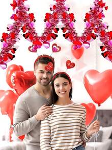 3pcs/Set Heart-Shaped Metal Wire Wreath, Shiny Hanging Decor, Suitable For Valentine's Day Tree, Engagement Anniversary, Wedding Party - Multicolor - View 6