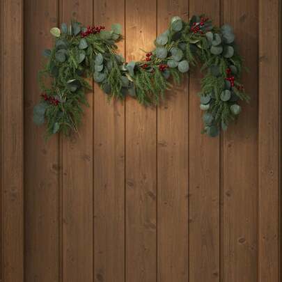 72pcs Pine, Eucalyptus, Red Berry Garland, 1pc, Suitable For Christmas Decoration, Stair Hanging Decor, Tabletop Decor, Home Decor