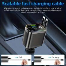 YITUMU 四合一可伸缩车载充电器，带车顶投射氛围灯，66W USB-C 快充，配备两条可伸缩线缆和双 USB 接口，180° 可调节设计，防扭曲弹簧设计，通用多口适配器，适用于所有车辆和旅行用途。 - 查看 2