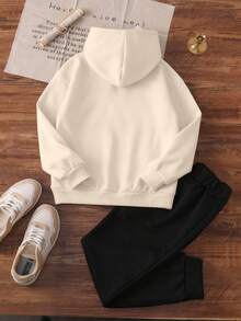 2pcs/Set Tween Boy Casual Letter Print FleecePullover Sweatshirte Sweatshirt And Pants Set - Multicolor - View 3