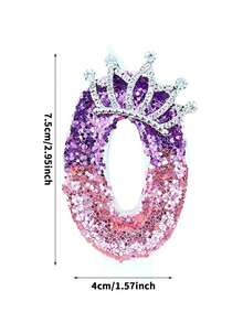 1Pc Gradient Purple Pink Sequin Number 0-9 Birthday Candle With Rhinestone Crown Princess Style Cake Topper Candle Kids Birthday Party Layout Supplies - Multicolor - View 3