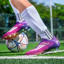 1双 WEJIESS 无缝新款男女足球鞋，AG 长钉防滑训练鞋，户外草地足球鞋，专业足球运动鞋，高帮短钉足球鞋 - 粉紅紫 - 查看 8