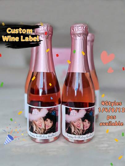 Personalized Photo Text Wine Bottle Stickers, Custom Photo Wine Bottle Labels, Creative Party Decorations, Party Favors, Suitable For Birthdays, 21st Birthday Party Gifts, Engagement, Wedding, Anniversary Gifts, Couple Gifts