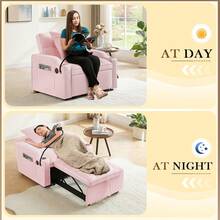 Convertible Sleeper Chair Sofa Bed Adjustable Pull Out Sleeper Chair Bed Multi-Pockets Folding Sofa Bed For Living Room Bedroom Small Space,3-In-1 Sofa Bed(PINK) - Hồng - Xem 2