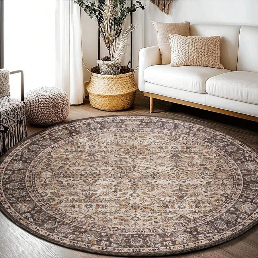 5x8 Area Rug Bedroom, Boho Vintage Floral 5x8 Ft Washable Soft Large Rug Living Room, Dining Room, RV, Car, Non-Slip Floor Carpet With Rubber Backing, Greyish Green - Acanthus - Nâu - Xem 1