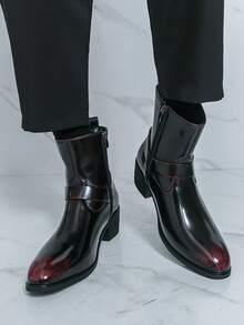 Men's Wedge Heel Boots, Distressed Finish, Retro Motorcycle Boots, Fashionable Chelsea Boots - Red - View 6