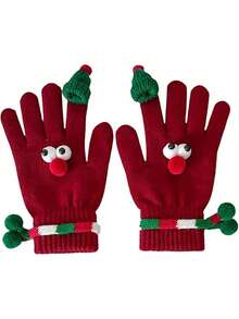 Christmas Gloves, Cute & Funny Knitted Knitted Gloves, Soft & Warm Elastic Wrist Gloves, Winter Outdoor Windproof Warm Fingerless Gloves, Suitable For Shopping And Holiday Gatherings - Multicolor - View 6
