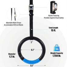 Gymnastic Rings 1200lbs Capacity With 16.4ft Adjustable Buckle Straps Pull Up Exercise Rings Non-Slip Rings For Home Gym Full Body Workout - Black - View 5