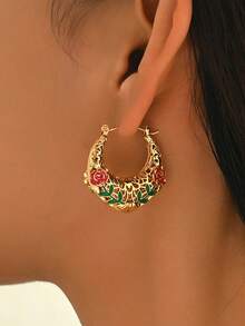 1 Paio Di Orecchini Di Design Con Fiori Di Lusso E Gocce Di Olio, Gioielli Di Moda Da Donna, Adatti Per Banchetti, Feste, Appuntamenti Quotidiani E Uso Quotidiano