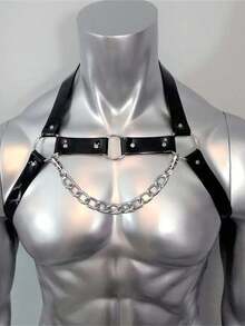 Leather Shoulder Epaulettes,Man Leather Wristband,Harness Strappy,Halloween Costumes,Men's Straps Looks Of Party Season Picks - Black - View 7