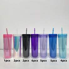 25PACK USA Warehouse 19oz Double Wall Clear Transparent Acrylic Plastic Cups 19oz Skinny Tall Straight Slim With Plastic Lids And Plastic Straws 19oz Coffee Water Travel Mugs - 25pcs - 查看 9