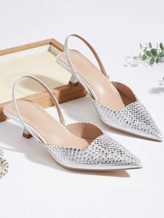 2025 秋冬女士优雅水钻装饰尖头高跟派对鞋