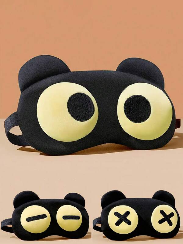 1个可爱卡通熊眼罩 - 柔软涤纶纤维遮光睡眠眼罩，可调节拉链设计，黄黑配色，适合工作、旅行、小憩 - 无需电池，耐用材质，是上班族休闲必备