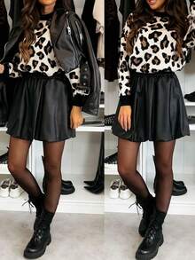 Chân váy da trơn màu dành cho nữ, chân váy dự tiệc, biểu diễn sân khấu màu đen, thích hợp cho kỳ nghỉ xuân. - màu đen - Xem 1