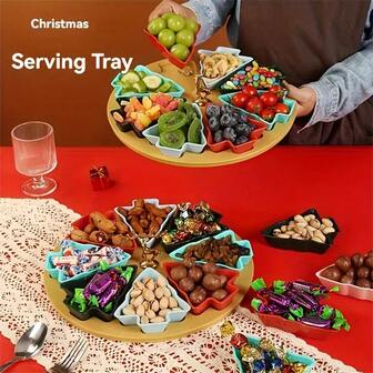 5/8格圣诞树造型零食水果托盘套装，可重复使用塑料多功能零食、甜点和糖果展示架，圣诞树造型实用托盘，家庭坚果水果托盘，适用于节日派对、家庭聚会、办公活动，易于清洁，派对餐具，适用于酒店餐厅，完美的圣诞礼物，酒店餐饮，节日装饰，餐厅用品