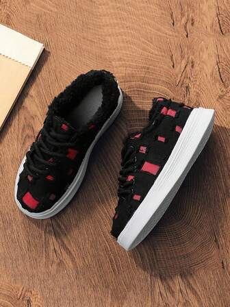 1 Pair Casual Sneakers For Boys & Girls, Student Skate Shoes, Lace-Up Low-Top Couple Shoes, Comfortable & Soft, Suitable For Teenagers, Holiday Gifts, All Season Everyday Wear, Fashionable Streetwear Style, Optional Warm Lining