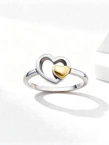 1 chiếc nhẫn hình trái tim tối giản độc đáo bằng bạc sterling 925, món quà trang sức thanh lịch dành cho phụ nữ. - Nhẫn tình yêu - Xem 6