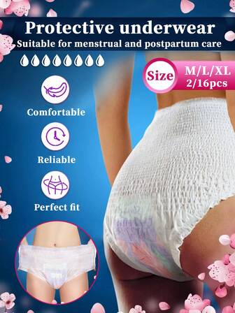 2/16 piezas, Toallas sanitarias cómodas, Ropa interior protectora, Pantalones menstruales, Ropa interior desechable, No apretada, No se cae, Diseño de cintura alta, Cómoda y suave, Pantalones para uso nocturno, Toallas sanitarias ultra delgadas y transpirables, a prueba de fugas, absorción rápida, Un buen sueño, Adecuado para viajes de negocios, viajes, menstruación, también adecuado para mujeres posparto y ancianos