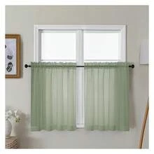 Cortinas transparentes verdes de 30 pulgadas de largo, cortinas cortas de voile filtradoras de luz para cafetería o cocina con bolsillo para barra, cortinas cortas para ventana de baño, 42x30 pulgadas, 2 piezas - Multicolor 150 - Ver 1