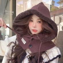 Women Beanie Hat - C3408 Mũ trùm đầu Hello Raw Edge màu đen - Xem 3