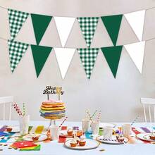 12 buc decorațiuni de petrecere verzi, carouri verzi, carouri, triunghi alb, steag Gingham, fanion, ghirlandă din material textil, pentru nuntă, ziua de naștere, picnic, grătar, decorațiuni de petrecere în aer liber cu golf - Multicolor - Vizualizare 4