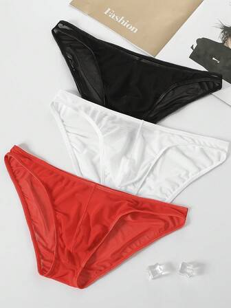 Transparent Silk Bikini Briefs For Men, Sexy, Silky, U-Shaped, Honeycomb Design, Summer
