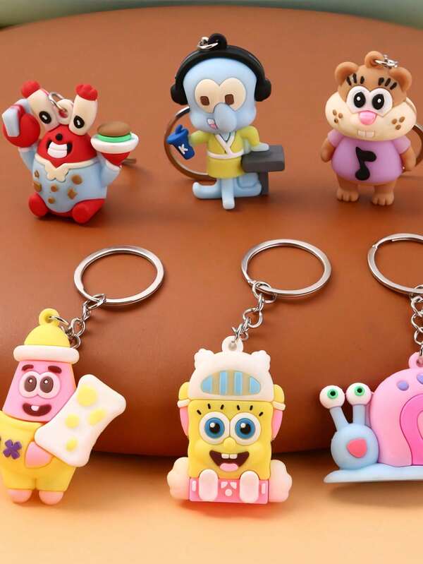 SPONGEBOB SPONGEBOB 6pcs/12pcs, New Creative SpongeBob SquarePants Big Star Doll Crab Boss Octopus Brothers, Bag Pendant Gift Keychain, Perfect Party And Holiday Gifts, Exquisite Gifts For Friends, Backpack Pendant, Bag Pendant, Anime Characters, Anime Models, Cute Models, Holiday Gifts, Party Gifts