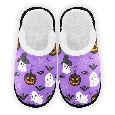 Slippers Soft Memory Foam Non-Slip Indoor House Slippers Home Shoes For Bedroom Hotel Travel Spa{Inchsize_nameinch:Inch9-12Wideinch,Inchcolor_nameinch:InchHalloweenCuteGhostinch}