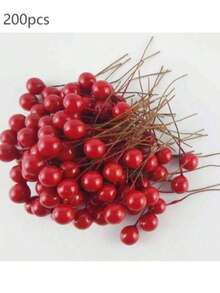 200/100 件圣诞球浆果仿真泡沫制成，小红色水果樱桃李子，圣诞配件浆果饰品 - 彩色 - 查看 16