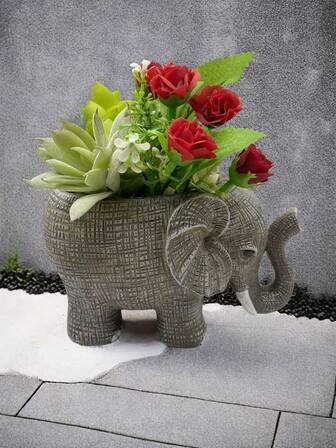 大象造型树脂花盆 - 动物造型树脂花盆，可爱仙人掌多肉植物花盆，动物造型花盆，家居装饰花盆，户外植物花盆