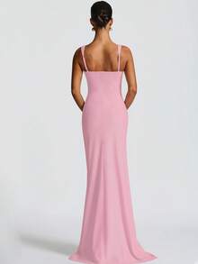 Đầm ôm sát xẻ tà thanh lịch, gợi cảm dành cho nữ, thích hợp cho các bữa tiệc mùa xuân/hè, tiệc chiêu đãi, kỳ nghỉ và du lịch, đầm cưới màu hồng. - Hồng - Xem 2
