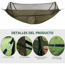 GMK Hamaca de Camping con Red, Hamaca Portatil con Mosquitera, Hamaca Duradera con Capacidad de 660 LB Hammock con Correas para Arboles y Bolsa de Transporte para Exteriores, Interiores (Verde) - VERDE - Ver 8