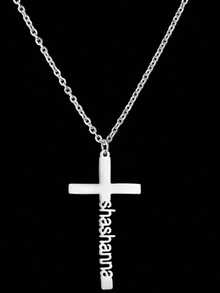 1pc Custom Name Necklace - Custom Stainless Steel Pendant Jewelry - Cross Birthday Gift Necklace, Christmas Gift - Fashion Jewelry - Engagement Gift, Charming Necklace, Vintage Pendant, New Necklace, Personalized Jewelry Gift, Meaningful Gift Idea, Custom Jewelry, Vintage Style Jewelry, Elegant Necklace, Durable Pendant, High Quality Jewelry, Gift For Her, Fashion Accessories - Multicolor - View 3