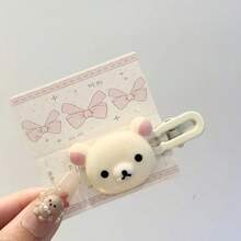 Adorable Cartoon Bear Hair Clips - 4 Duckbill Snap Clips, Transparent Candy Colors| Kawaii Women's Fashion Accessories| Cute Gift Ideas For Her, Friend ( Trending Style!) - 4 件(2 隻棕色 + 2 隻米色熊) - 查看 7
