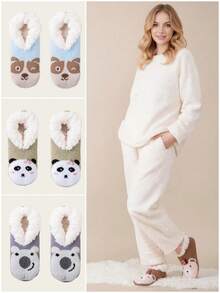 1 Pair Adult Women's/Couples' Thick Thermal Lined Non,Slip Socks, Indoor Home Floor Socks With Silicone Grips, Autumn/Winter, Cozy Socks