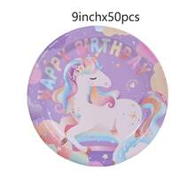 10pcs/20pcs/40pcs/50pcs,Colorful Unicorn Party Supplies,Rainbow Unicorn Paper Dinner Plates, 7inch And 9inch Dessert Plates For Unicorn Theme Birthday Party Decorations Girls Tableware Baby Shower Favor - 彩色 - 查看 12