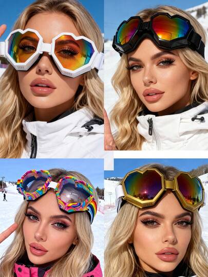1pc Women's Heart Shaped Ski Goggles With Colorful Elastic Strap, Available In Silver/Rose Red/Pink/Black/Colorful, Unisex