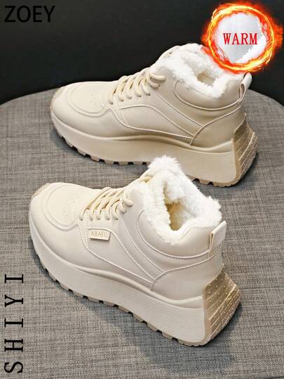 女士系带厚底雪地靴，秋冬季保暖内衬