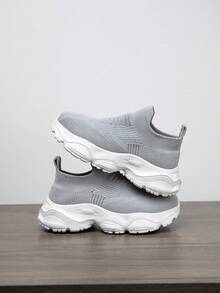 1 Pair Kids Sneaker Socks, Fashionable Casual Slip-On Breathable Non-Slip Running Shoes, Spring New Arrival - Grey - View 4