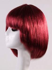 Polyester Christmas Party Wig, Short Straight Colorful Bobo Head, Realistic Pear Blossom Bangs Cosplay Wig For Women