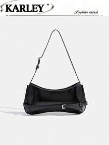 Bolsa Transversal Preta Minimalista, Bolsa Pequena Versátil Feminina, Bolsa de Ombro e Axila Y2K, Essencial para Ir e Vir e Uso Diário