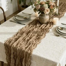 Cheesecloth Bohemian Polyester Table Runners,Pleated Atmospheric Table Runner,Solid Color Table Cover,Holiday Desktop Decoration Fabric Table Runner,Home Decoration,Dining Table Decor,Room Decor,Wedding Decor