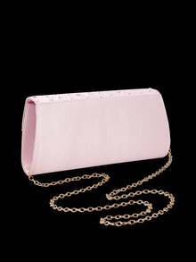 Sparkling Rhinestone Flap Clutch Bag, Elegant Pleated Handbag For Party, Includes Sparkling Rhinestone Jewelry Set, Suitable For Party, Gala, Gathering, Ball, Wedding And Other Occasions ,Pink Bag - Pink - View 10