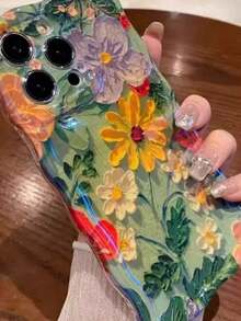 Colorful Floral Oil Painting Design Phone Case Compatible With Apple  15 Pro Max,  14,  13,  12,  11, Spring/Summer Blue Light Protection Soft Bumper Cover - Nhiều màu - Xem 8