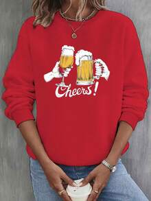 Sudadera con estampado gráfico de celebración - 100% poliéster, cuello redondo, jersey casual, tejido de punto con patrón geométrico, ideal para otoño e invierno. - Negro - Ver 6
