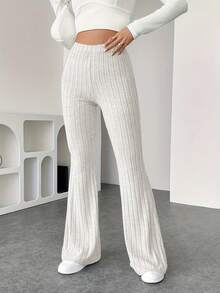 Pantalones acampanados de cintura alta acanalados elegantes para mujer - Diseño de rayas verticales estilizante, elásticos y cómodos, perfectos para uso casual a semi-formal en primavera, verano y otoño