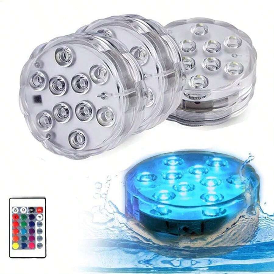 Christmas/Halloween Submersible LED Lights Remote Control, RGB Multi Color Changing Waterproof Light For Pool, Vase Base, Spa, Aquarium, Pond, Hot Tub, Decoration, Party,Garden Decoration,4 Pack(Exclude Battery)