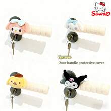 Sanrio 1 Pair Sanrio Licensed Cartoon Character Plush Door Knob Cover, Cute Melody, Pompompurin, Kuromi Design Door Handle Protector, Home Decor Door Knob Decorative Cover Set