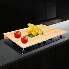 SHIOUCY Herdabdeckplatte Schneidebrett, Multifunktionale Herdabdeckung Herdabdeckplatte Schneidebrett, für Meisten Gasherde und Reiskocher 75 * 54 * 10cm - Holzfarbe - Übersicht 1