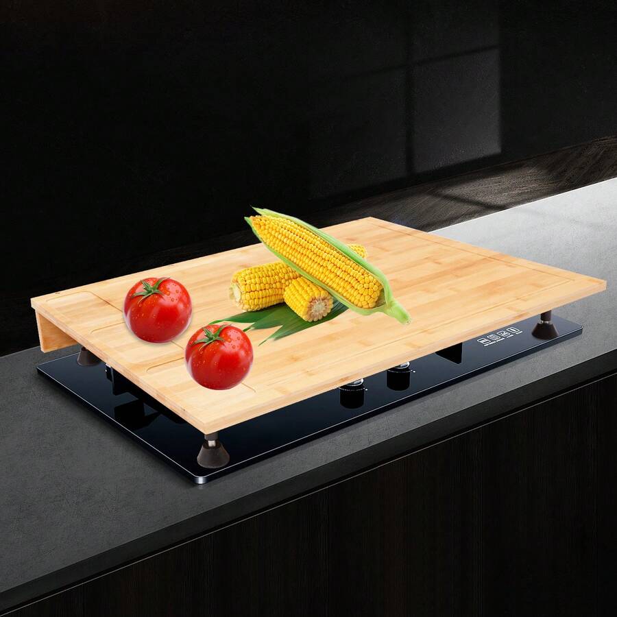 SHIOUCY Herdabdeckplatte Schneidebrett, Multifunktionale Herdabdeckung Herdabdeckplatte Schneidebrett, für Meisten Gasherde und Reiskocher 75 * 54 * 10cm - Holzfarbe - Übersicht 1